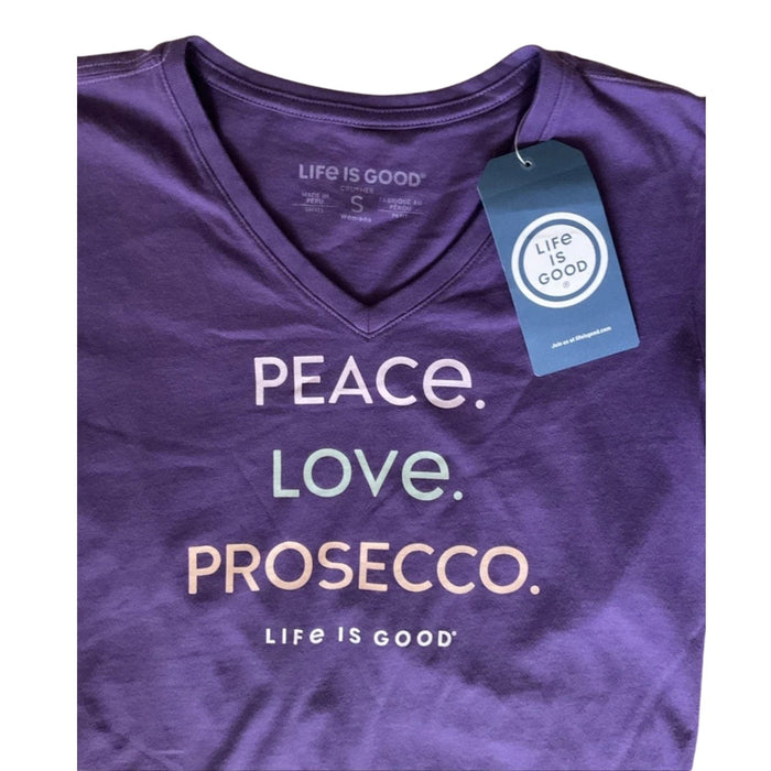 Life Is Good Peace Love Prosecco Crusher Vee – Women's