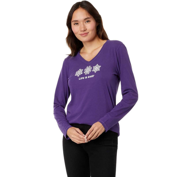 Life Is Good Three Snowflakes Long Sleeve Crusher-LITE Vee – Women's