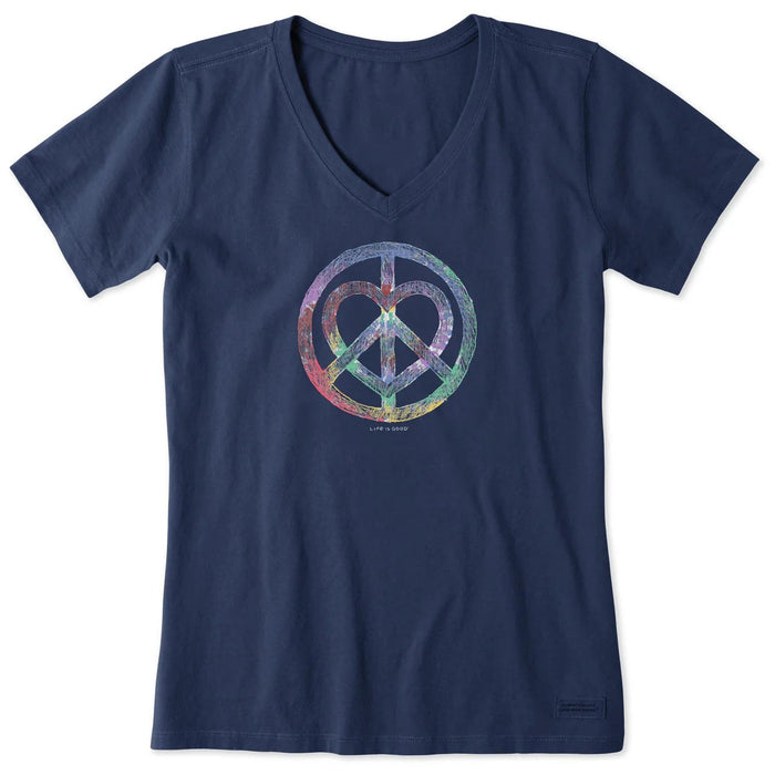 Life Is Good Tie-Dye Peace Love Pencil Crusher Vee – Women's