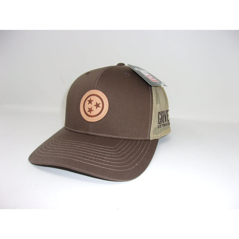 Grivet Outdoors Tennessee State Tri Star Leather Patch Trucker Hat