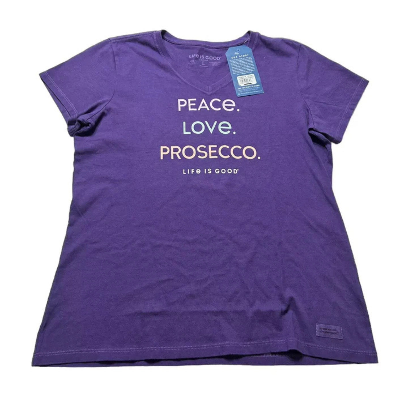 Life Is Good Peace Love Prosecco Crusher Vee – Women's