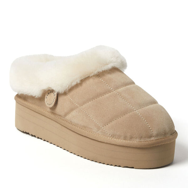Dearfoams Women's Bendigo Puff Platform Genuine Shearling Clog