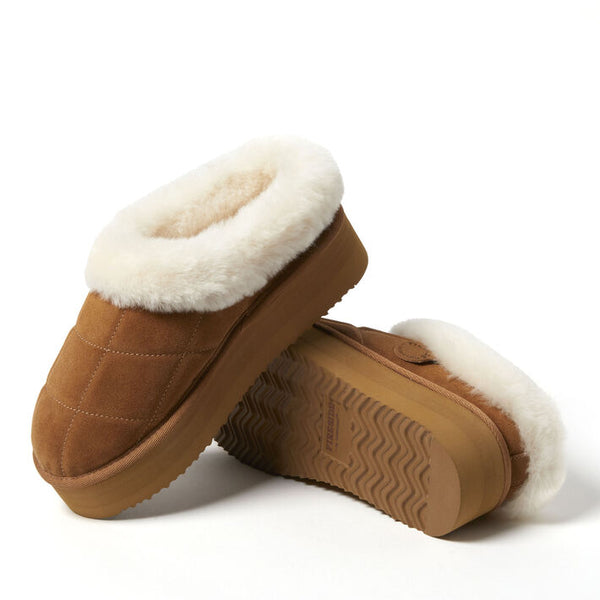 Dearfoams Women's Bendigo Puff Platform Genuine Shearling Clog