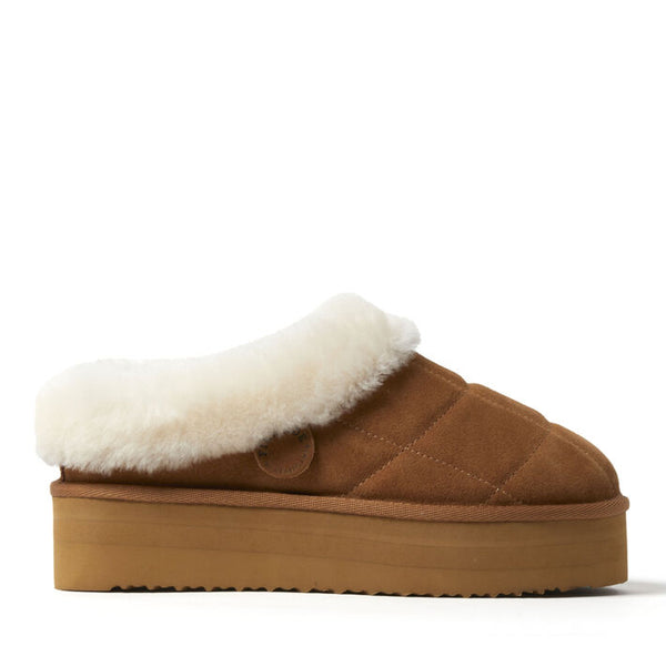 Dearfoams Women's Bendigo Puff Platform Genuine Shearling Clog