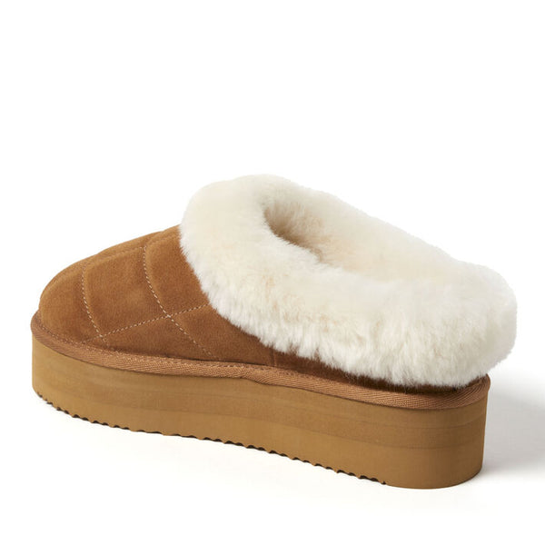 Dearfoams Women's Bendigo Puff Platform Genuine Shearling Clog