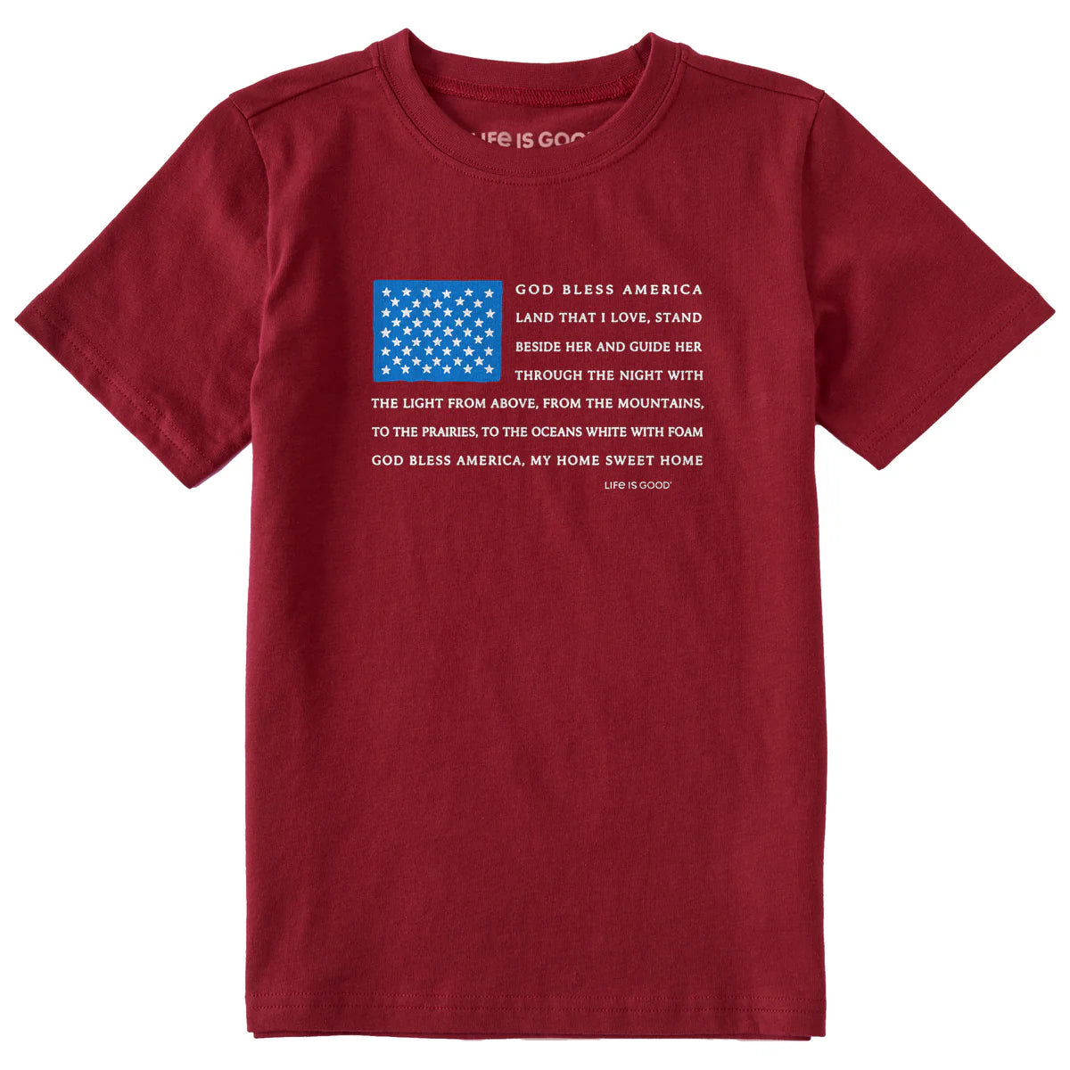 Life Is Good Kids' "God Bless America Lyrics Flag" Short Sleeve Crusher Tee