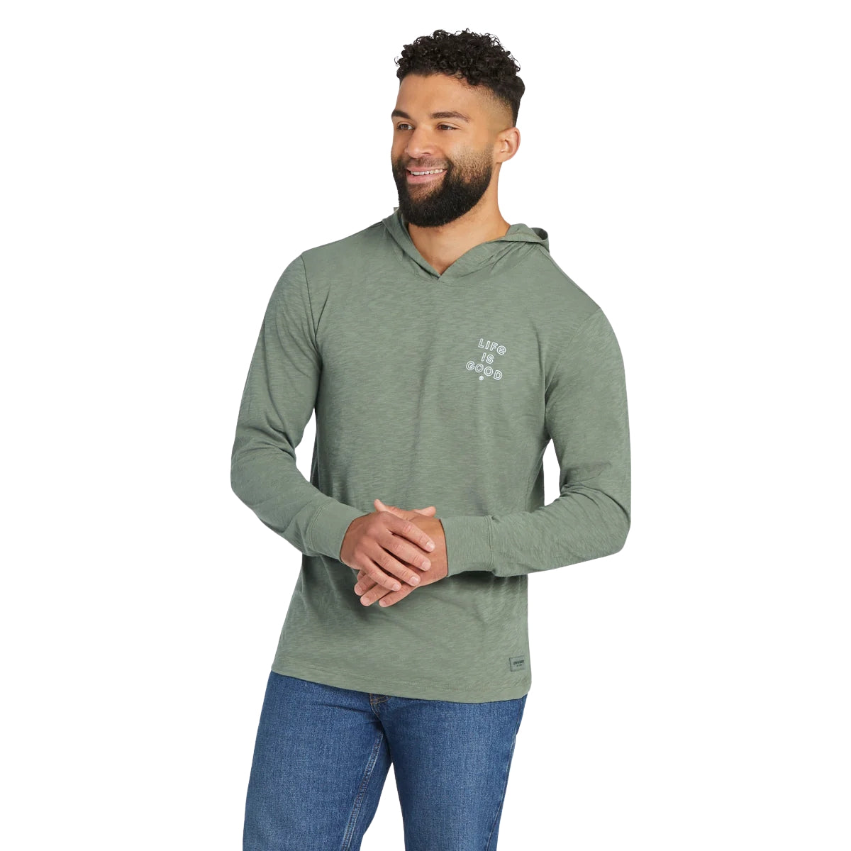 Life Is Good Vertical USA Flag Hand Drawn Textured Slub Hoodie – Men's