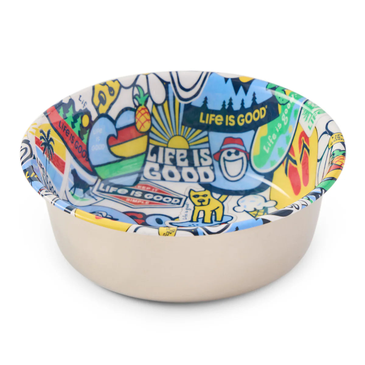 Life Is Good Sticker Collage Stainless Steel Dog Bowl