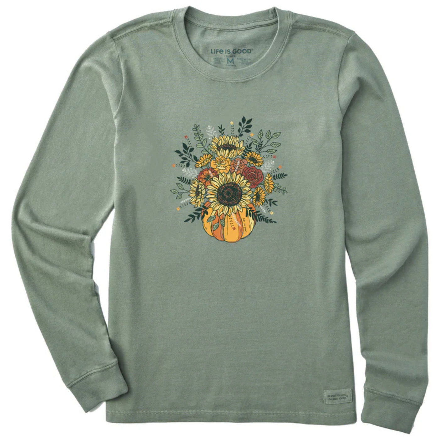 Life Is Good Fall Pumpkin Flowers Long Sleeve Crusher Tee – Women's