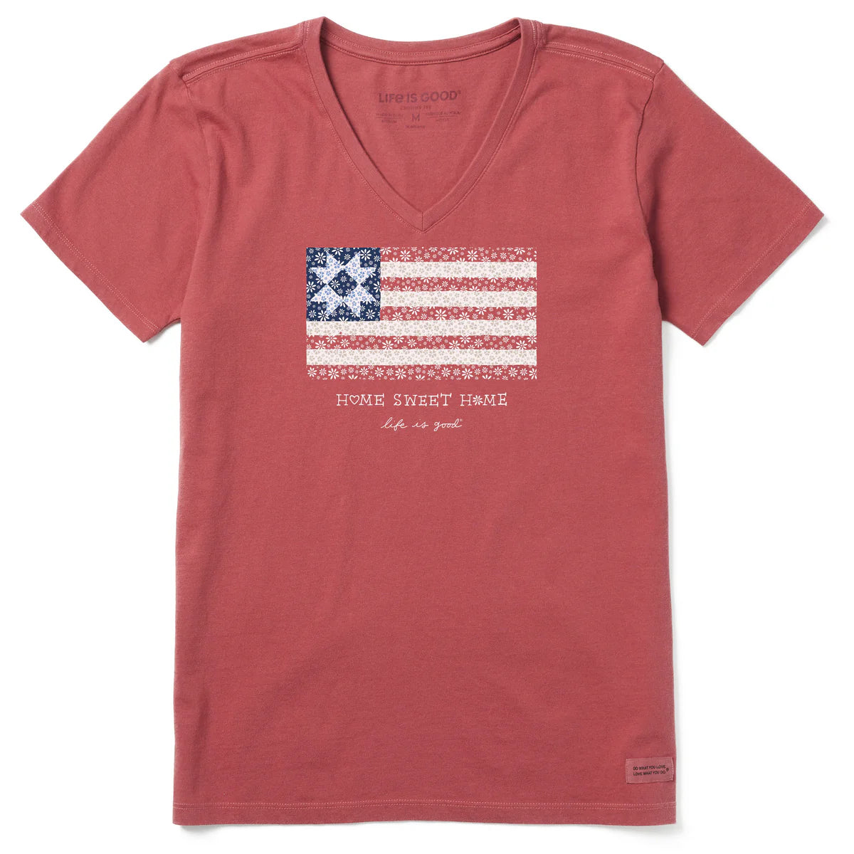 Life Is Good Home Sweet Home Quilted Flag Crusher Vee – Women's