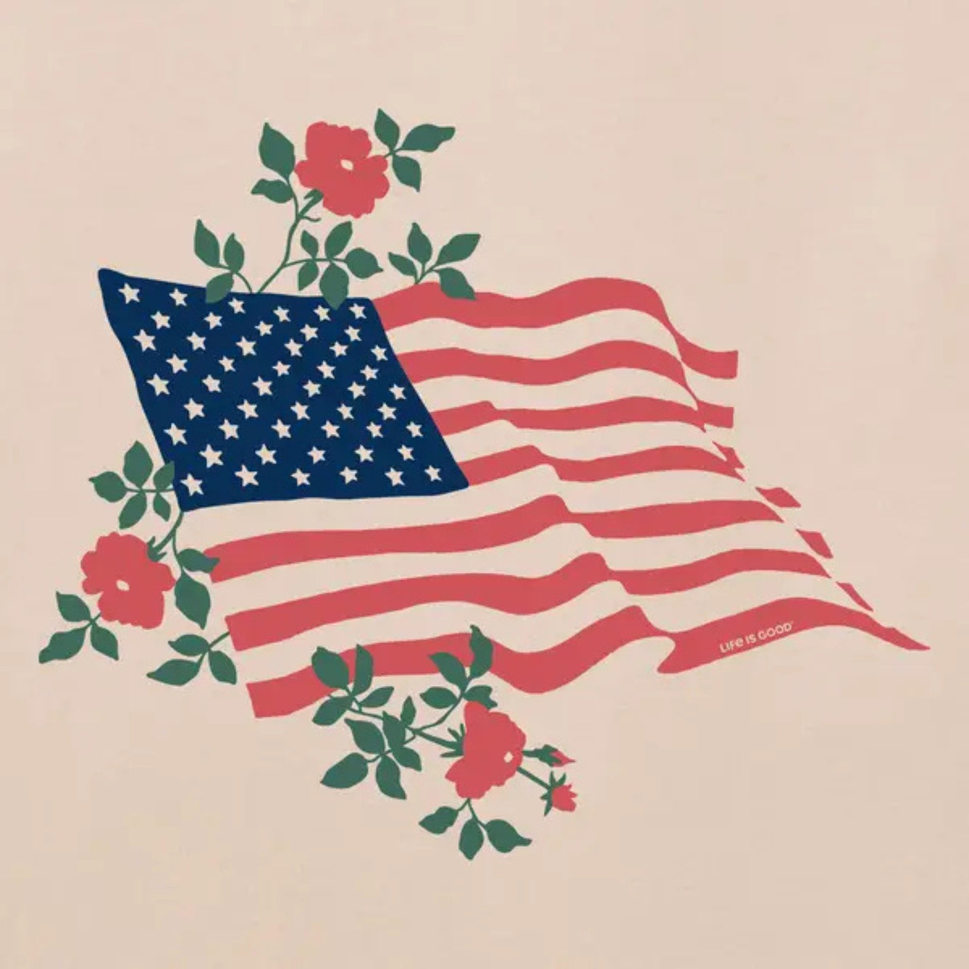 Life Is Good Red Rose American Flag Crusher Tee – Women's