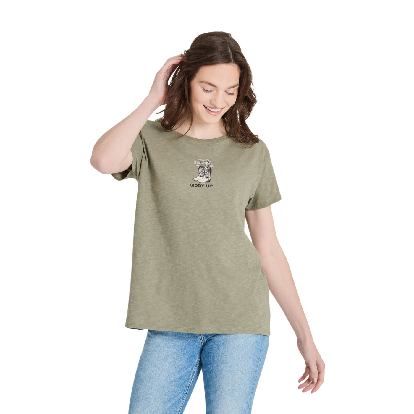 Life Is Good Giddy Up Flower Boots Slub Tee – Women's