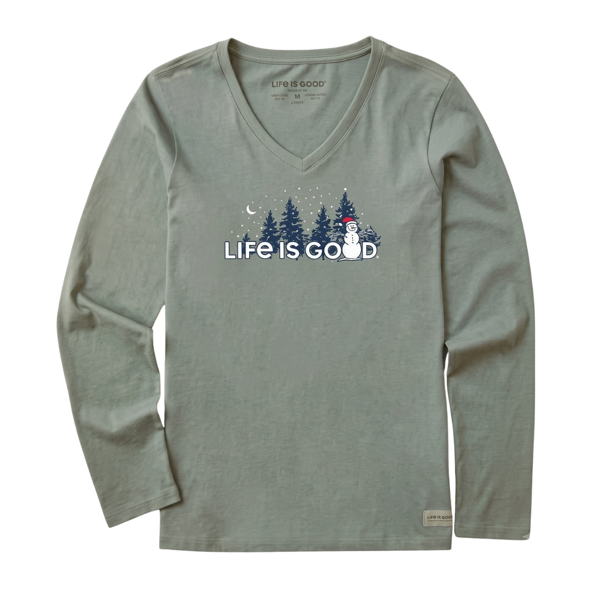 Life Is Good Women's "Snowman Landscape" Long Sleeve Crusher Vee