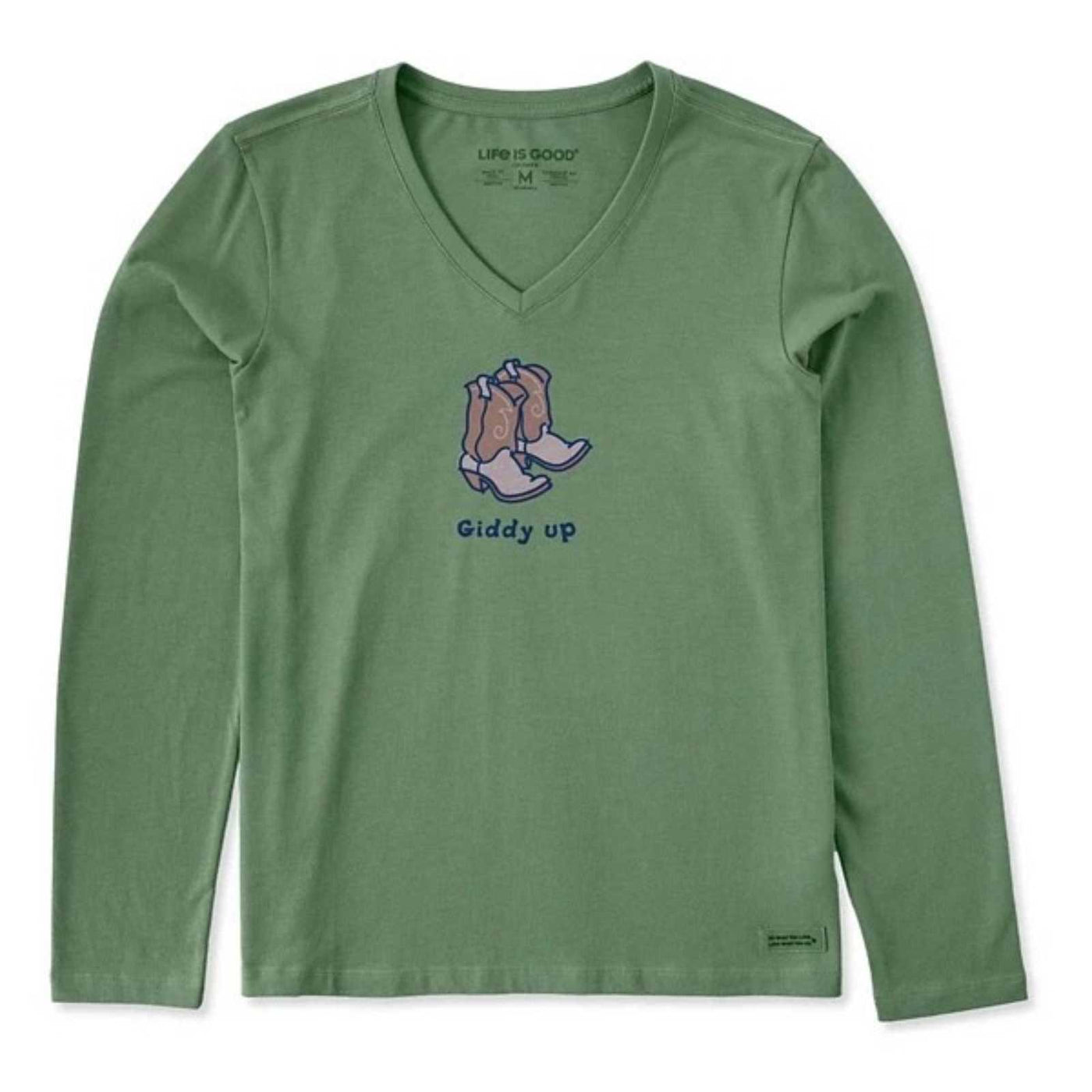 Life Is Good Giddy Up Cowboy Boots Long Sleeve Vee – Women's