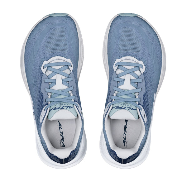 altra women's experience flow 3 running shoe in light blue top-down view
