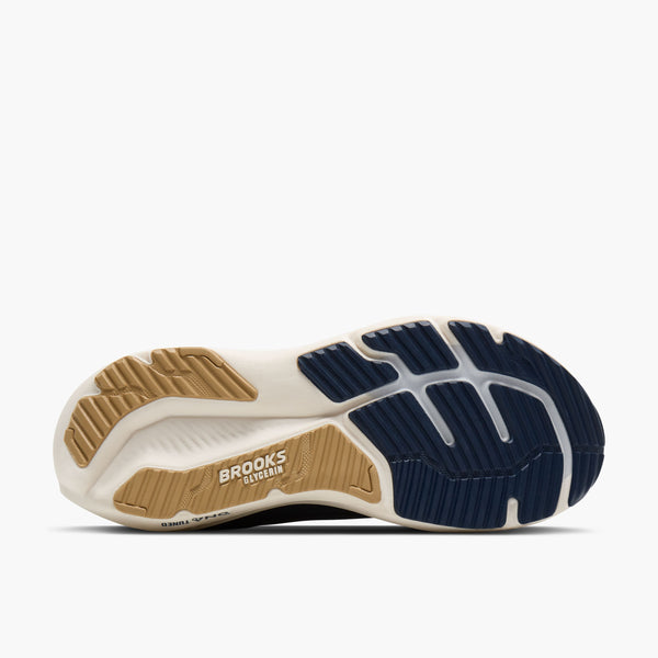 brooks men's glycerin 23 running shoe in blue/spellbound/starfish outsole tread view