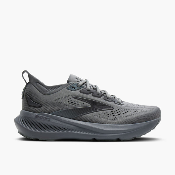 brooks men's glycerin 23 running shoe in grey/blackened pearl/black lateral side view