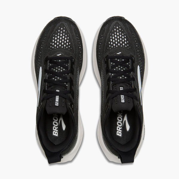 brooks women's glycerin 23 running shoe in black/grey/white top-down view