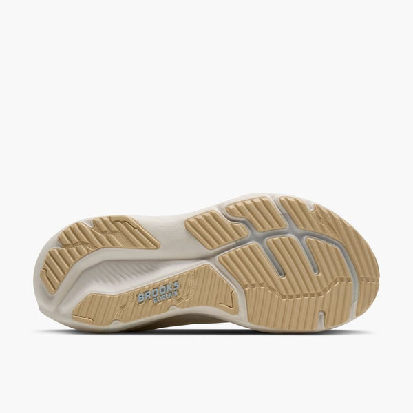 brooks women's glycerin 23 running shoe in coconut/sand/skyway outsole tread view