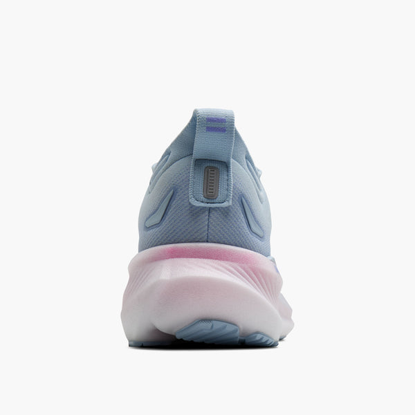 brooks women's glycerin 23 running shoe in skyway/blazing bell/pink heel view