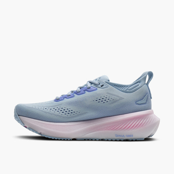 brooks women's glycerin 23 running shoe in skyway/blazing bell/pink medial side view