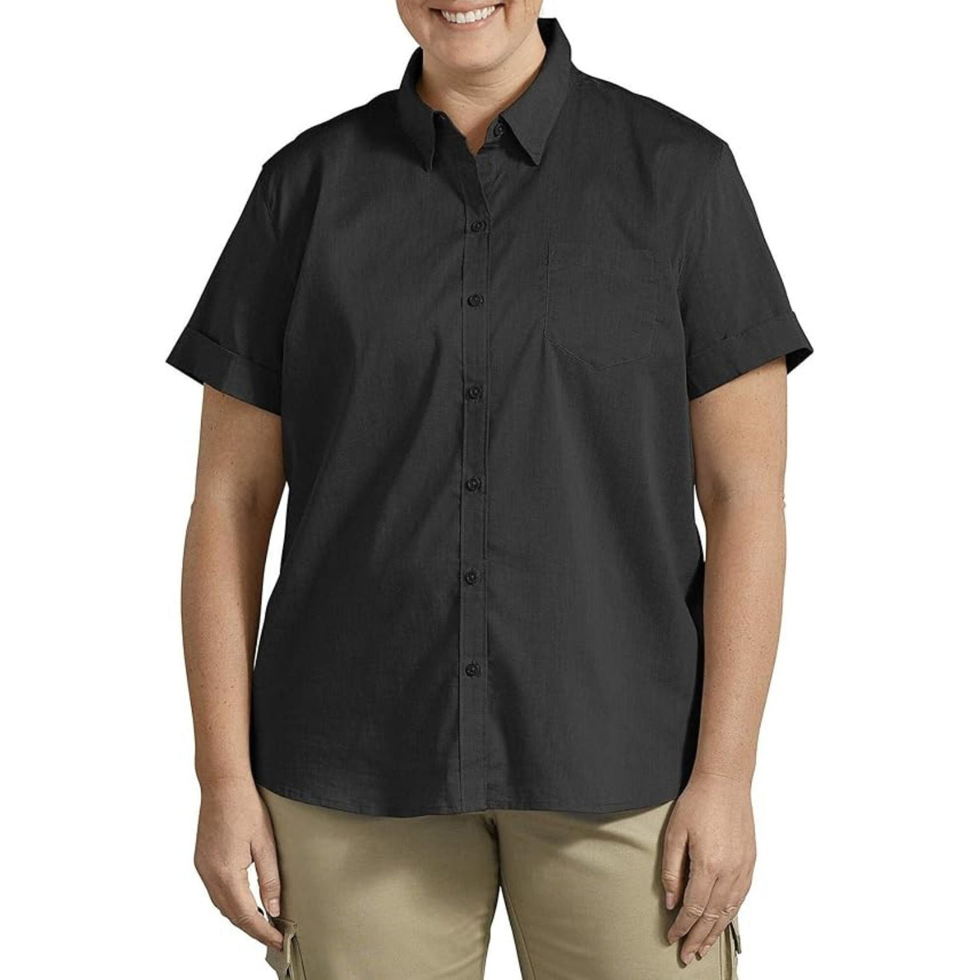 Dickies Stretch Poplin Button-Up Short Sleeve Shirt – Women's