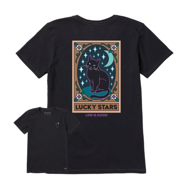 Life Is Good Lucky Stars Black Cat Tarot Crusher Tee – Women's