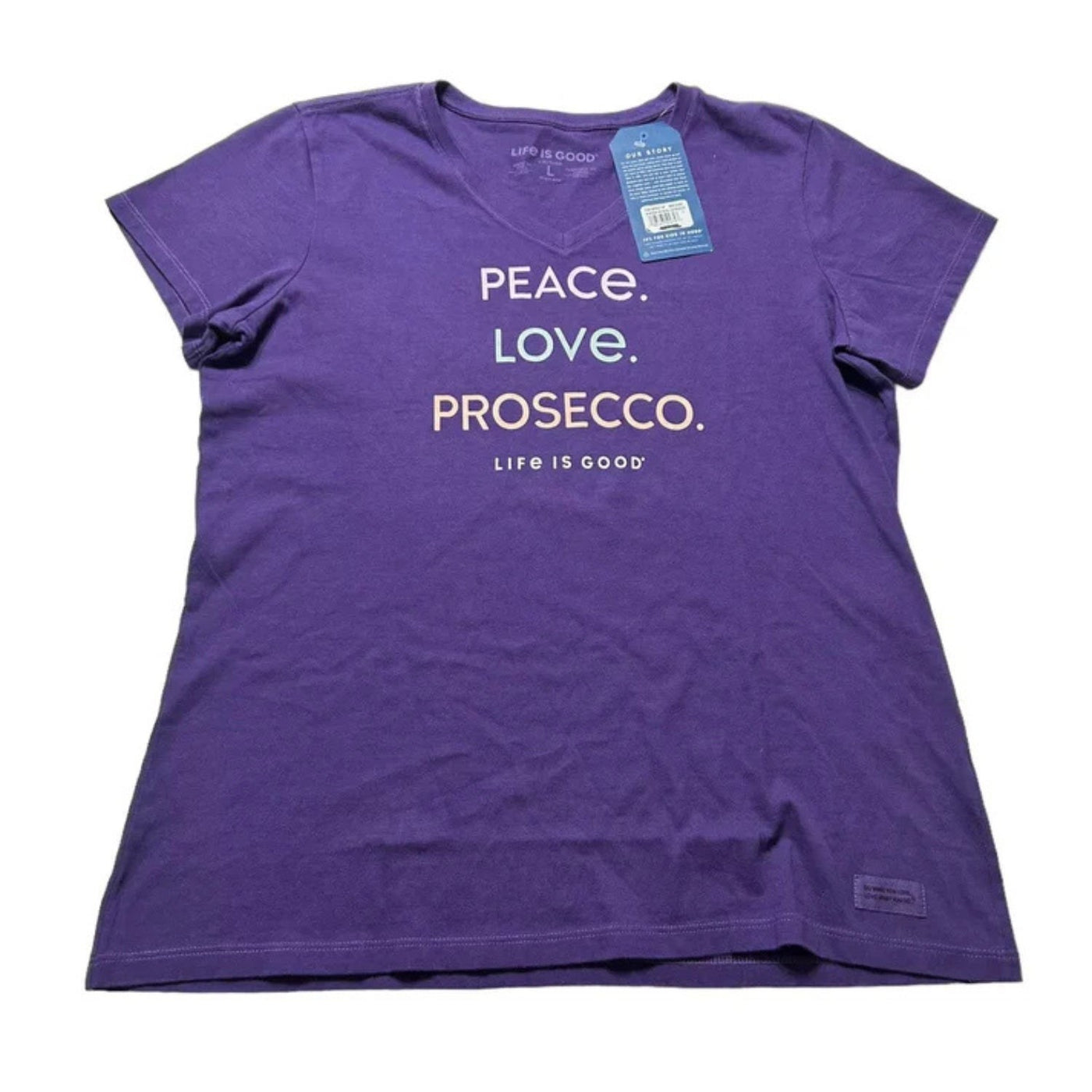 Life Is Good Peace Love Prosecco Crusher Vee – Women's