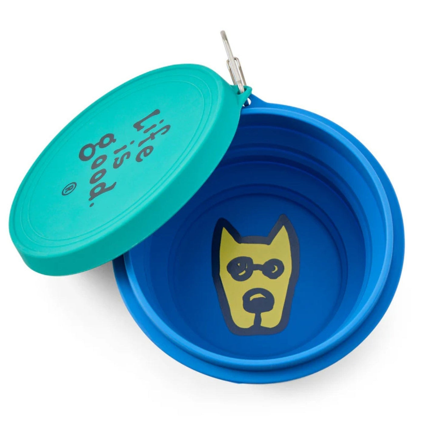 Life Is Good Rocker Face Silicone Travel Dog Bowl