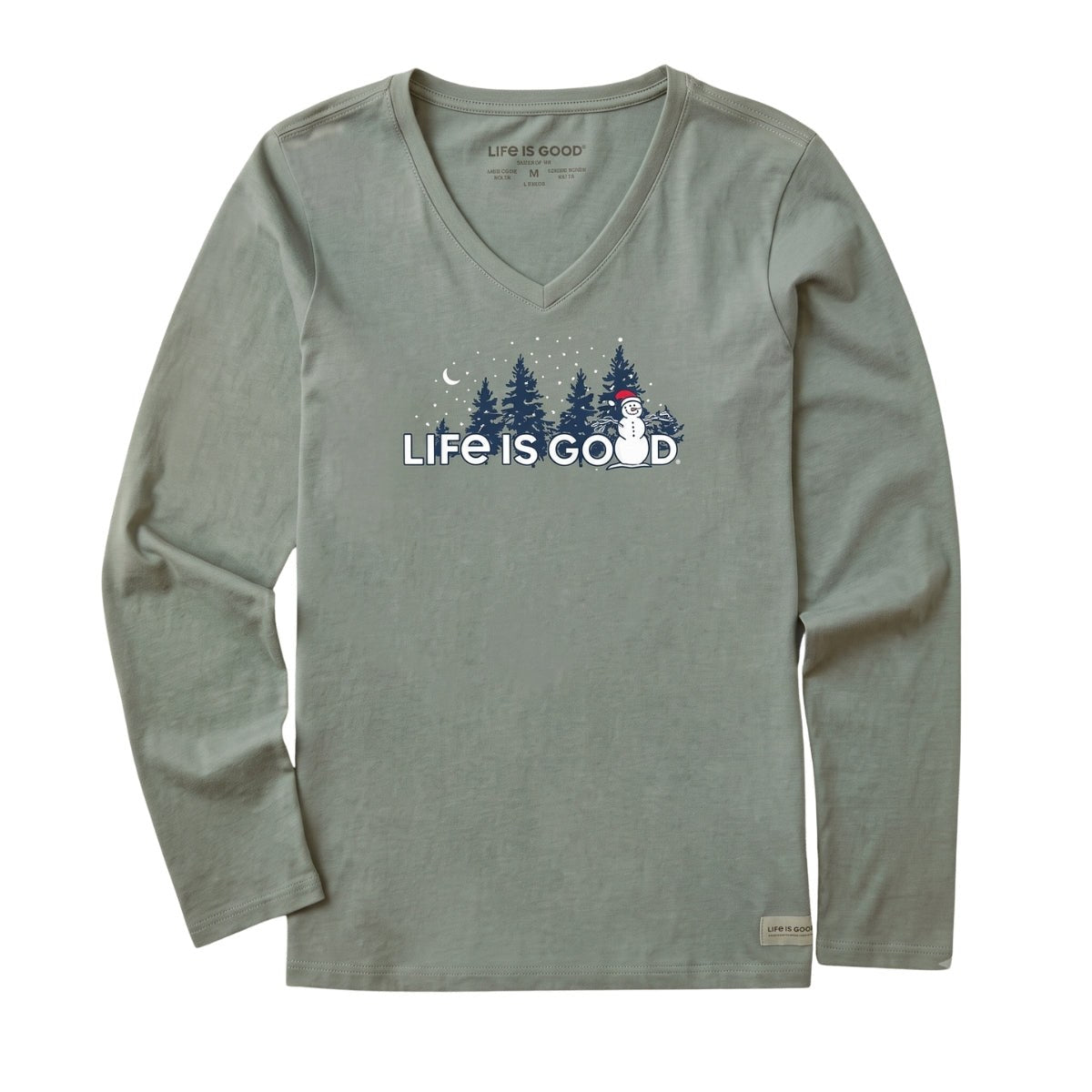 Life Is Good Snowman Landscape Long Sleeve Crusher Vee – Women's