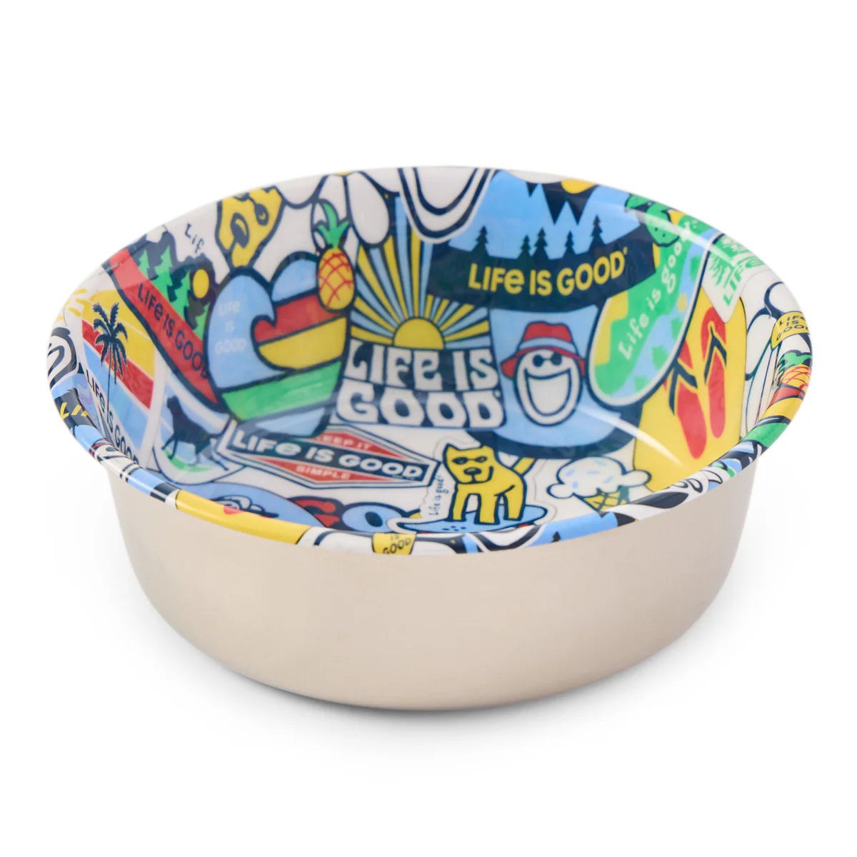 Life Is Good Sticker Collage Stainless Steel Dog Bowl