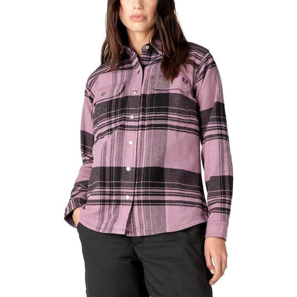 Dickies Womens DuraTech Renegade Flannel Shirt, Grapeade Windowpane Plade, XL