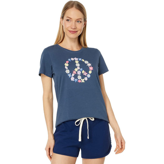Life is Good Peace Spring Flowers Short Sleeve Crusher-Lite™ Tee Darkest Blue SM (US 4-6)