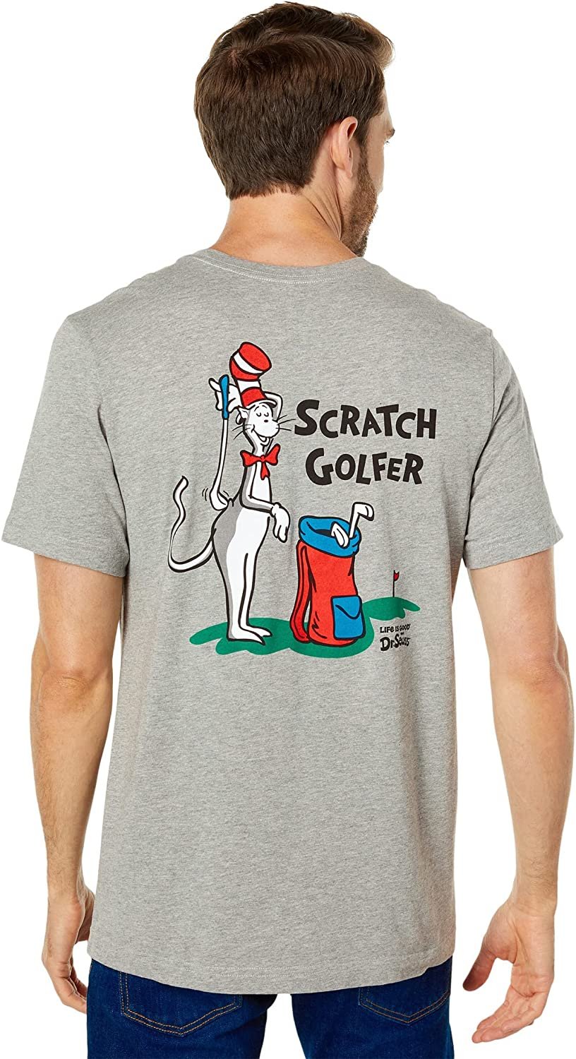 Life is Good The Cat Scratch Golfer Tee Heather Gray LG