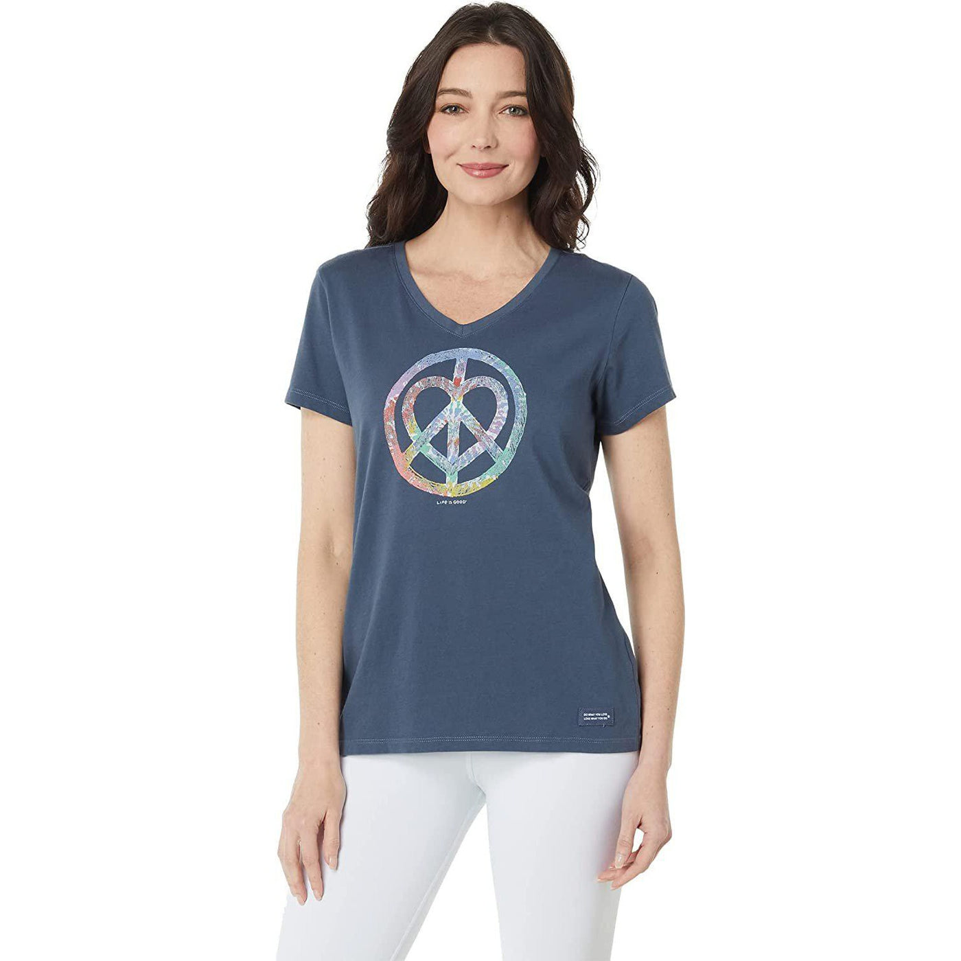 Life is Good Tie-Dye Peace Love Pencil Short Sleeve Crusher Vee