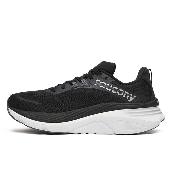 saucony mens hurricane 24 running shoe in black/carbon medial side view