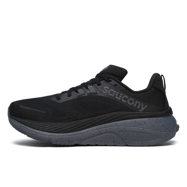 saucony mens hurricane 24 running shoe in black/shadow medial side view