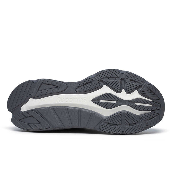 saucony mens hurricane 24 running shoe in black/shadow outsole tread view