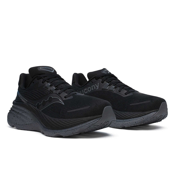 saucony mens hurricane 24 running shoe in black/shadow pair view