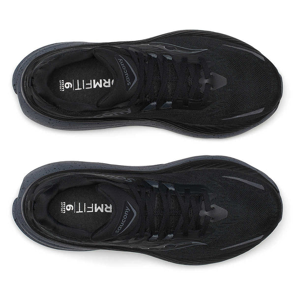 saucony mens hurricane 24 running shoe in black/shadow top-down view
