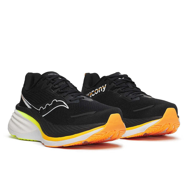saucony mens hurricane 24 running shoe in black/vo2 pair view