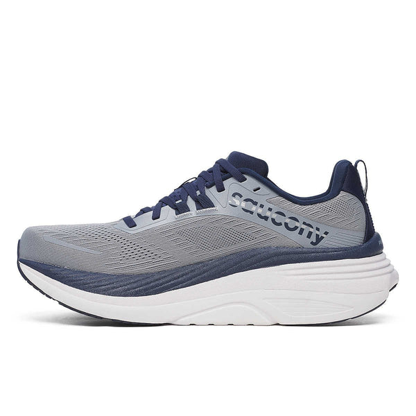 saucony mens hurricane 24 running shoe in flint/navy medial side view