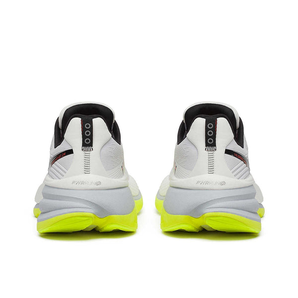 saucony mens hurricane 24 running shoe in white/black heel view