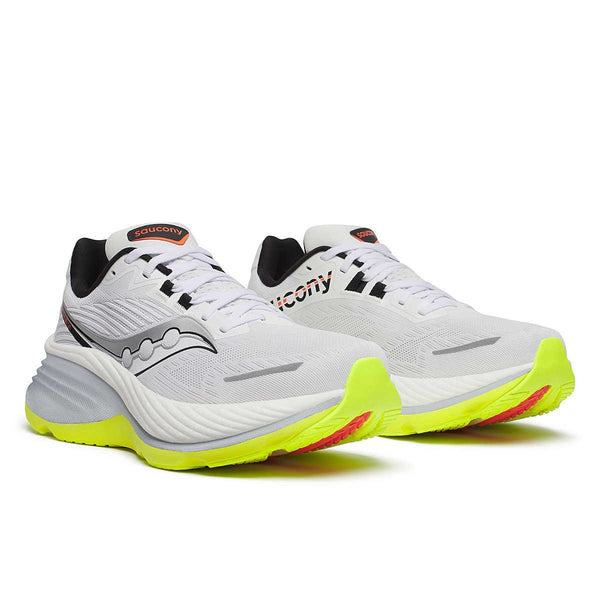 saucony mens hurricane 24 running shoe in white/black pair view