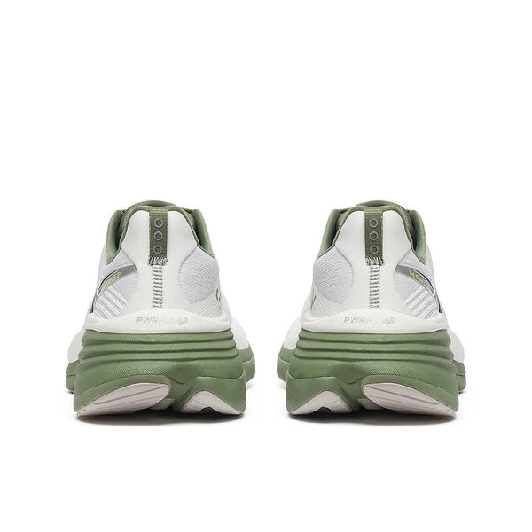 saucony mens hurricane 24 running shoe in white/olivine heel view