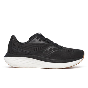 saucony mens ride 18 running shoe in black/gum lateral side view