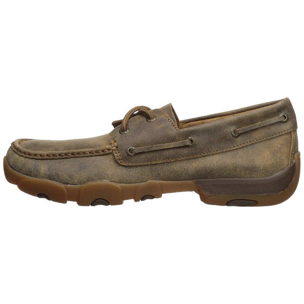Twisted X Men's Leather Lace-up Rubber Sole Moc Toe Driving Moccasins - Bomber