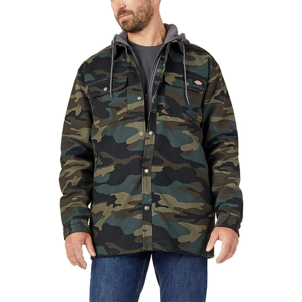 Dickies Men's Fleece Hooded Duck Shirt Jacket with Hydroshield
