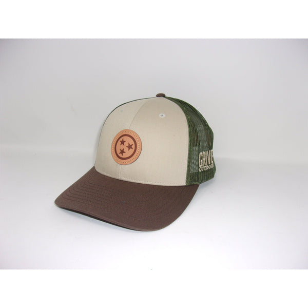 Grivet Outdoors Tennessee State Tri Star Leather Patch Trucker Hat