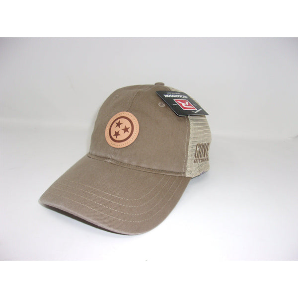Grivet Outdoors Tennessee State Tri Star Leather Patch Trucker Hat